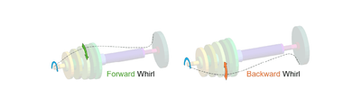 Forward and backward whirls relative to the direction of rotation of the shaft
