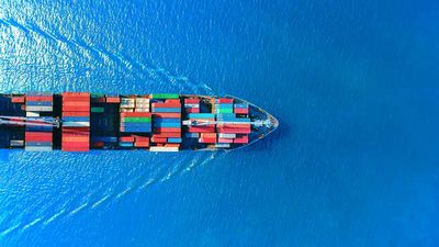 Containers on a cargo ship from above